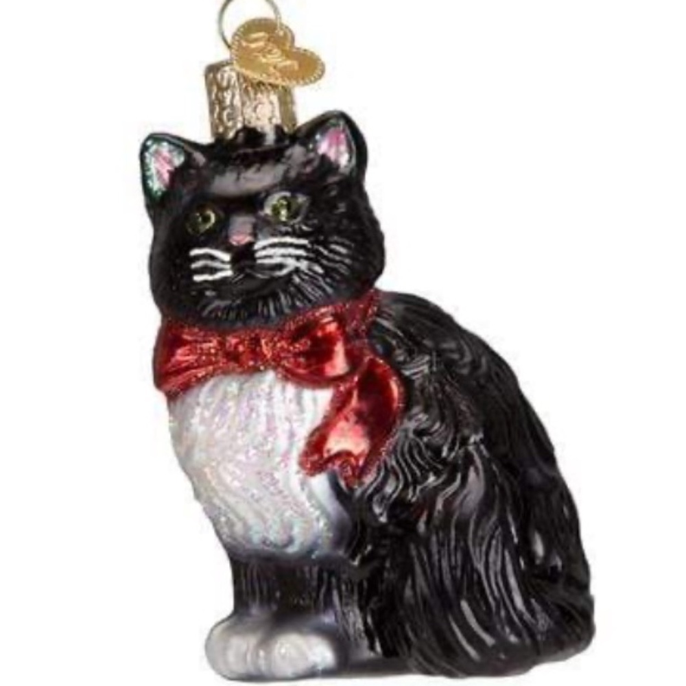 NWT - Tuxedo Cat Blown Glass Ornament - Old World Christmas
